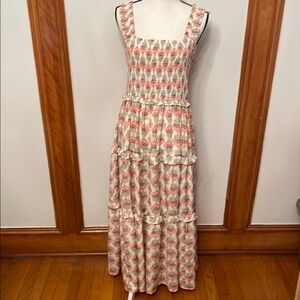 Entro Fresno Cream and Pink Sleeveless Tiered Maxi Dress